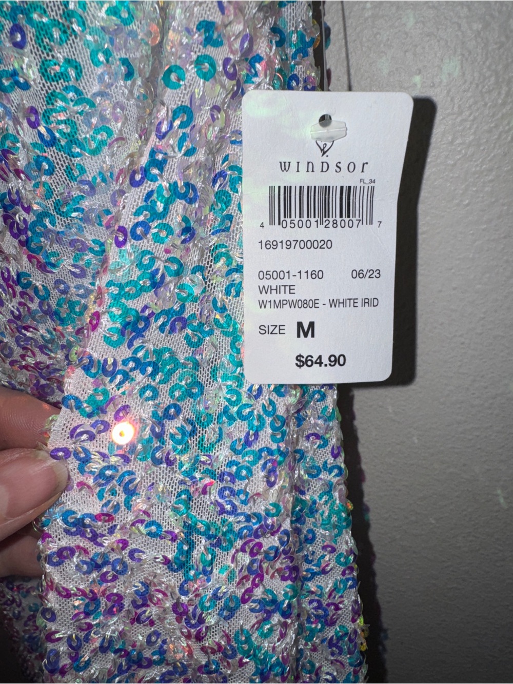 Windsor White Sequin Dress with Aqua & Lavender Accents - Picture 2 of 3